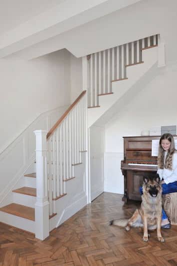 white wooden staircase