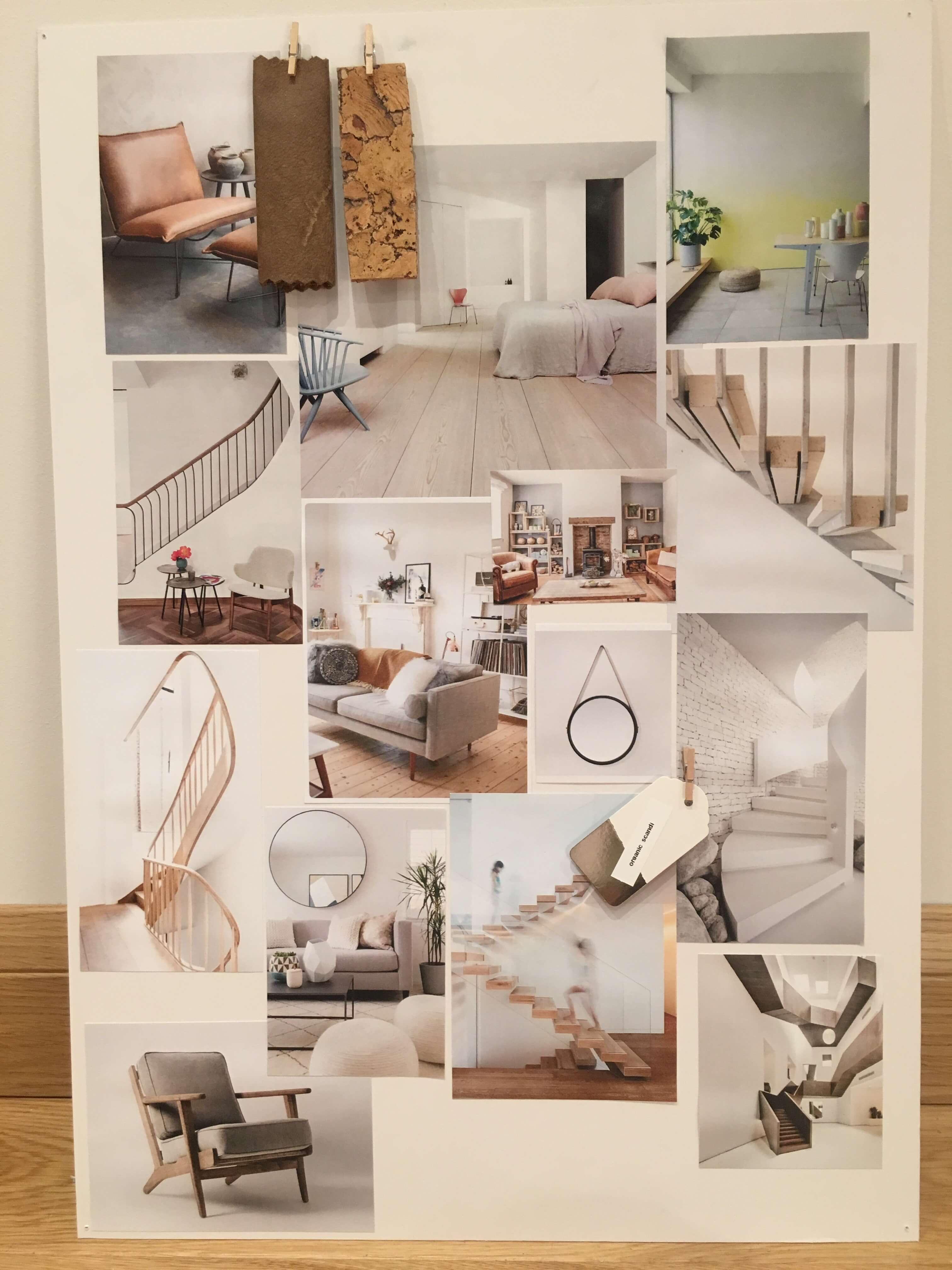 Organic, Scandi inspired design mood board for interior design