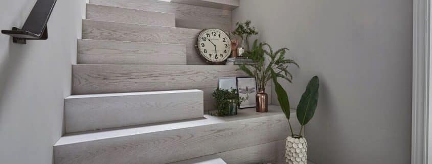 light grey wooden staircase