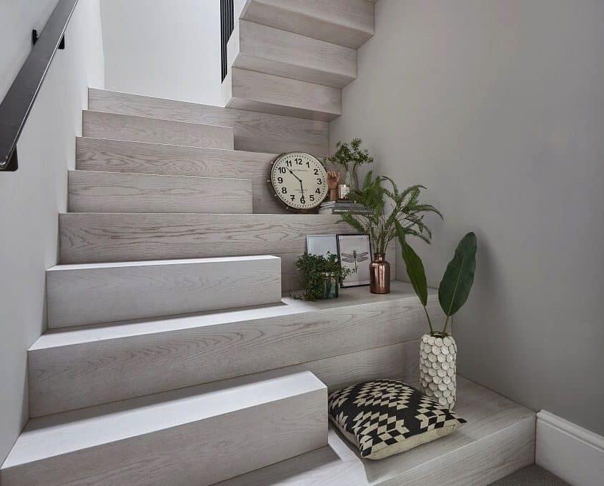 light grey wooden staircase