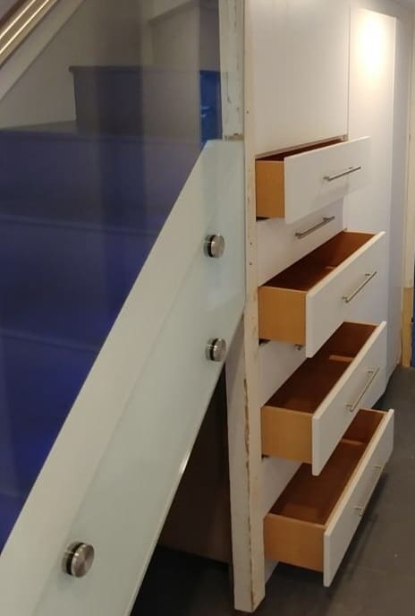 Blue staircase design storage